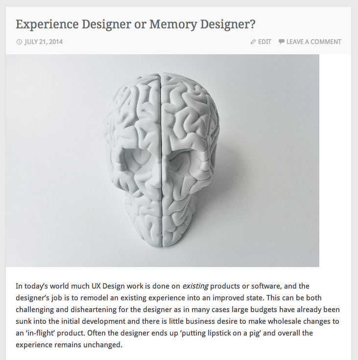 Conesworth Blog on Designing for Memory
